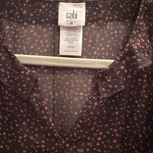 Cabi Pink Prowl Dress-Black w/ Pink Dots- Sheer Long Sleeves-Knee Length-Sz Med - Picture 5 of 10